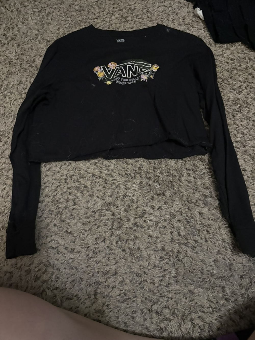 Vans Black Cropped Long-Sleeve Tee with Floral Logo